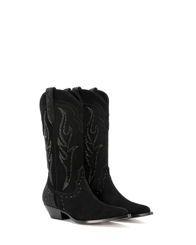     SANTA-FE-Women_s-Cowboy-Boots-in-Black-Suede-with-Black-Swarovski-Crystals_01_Side